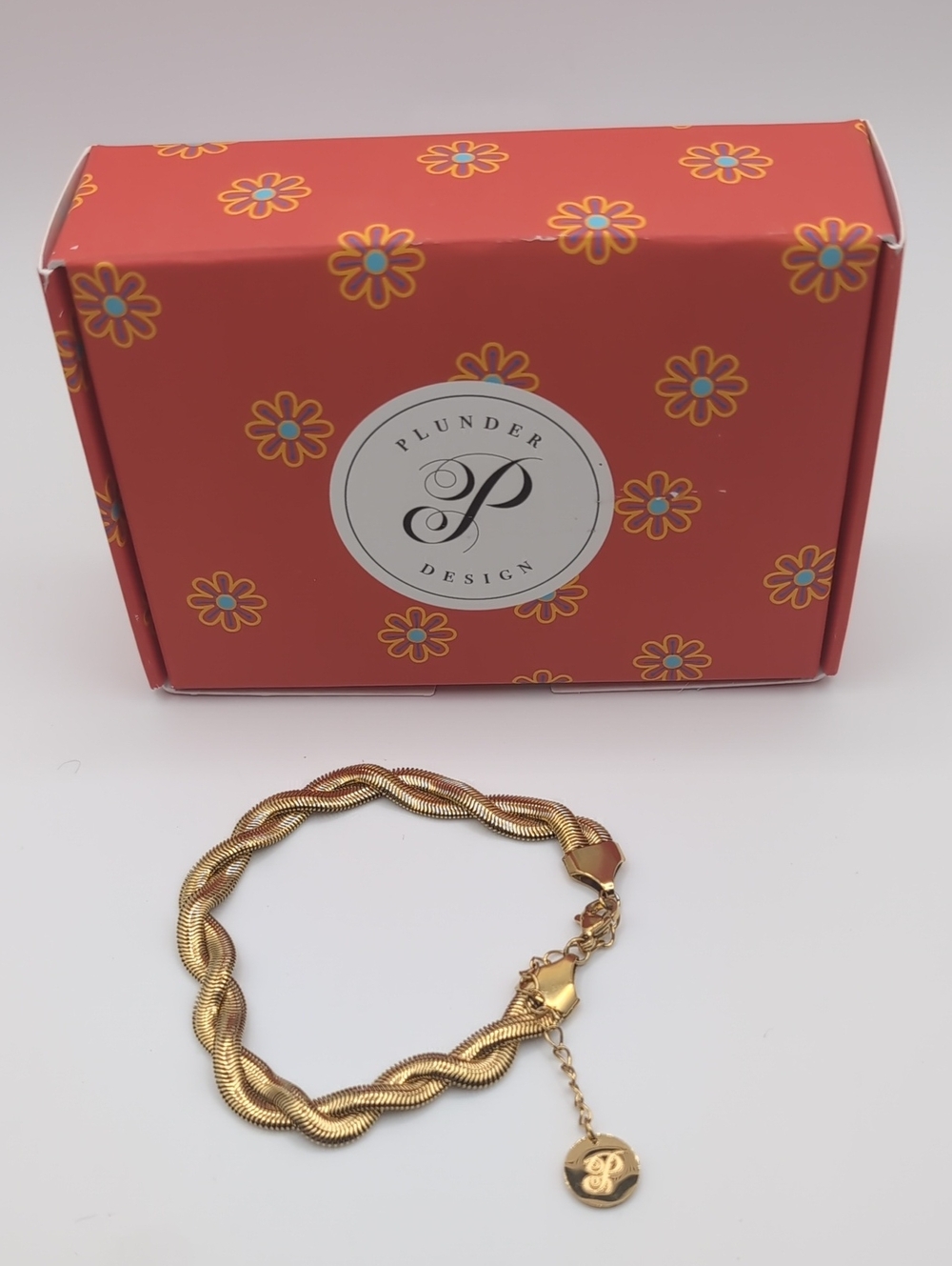 Plunder "Cara" Gold Braided Herringbone Chain Bracelet New In Box